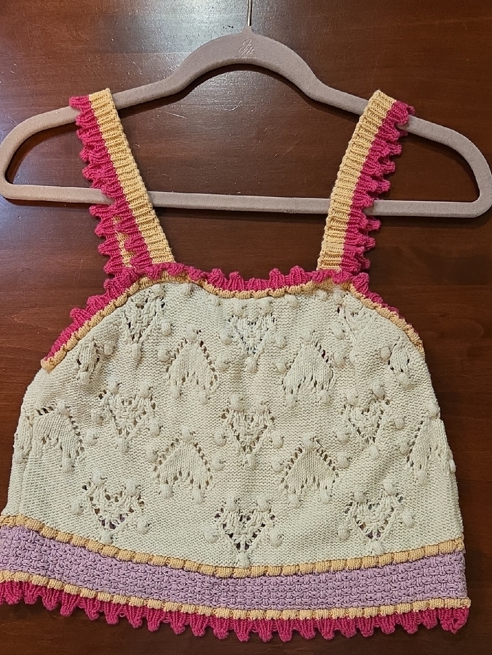 Zara Cream Knit Tank with Pink & Yellow Trim